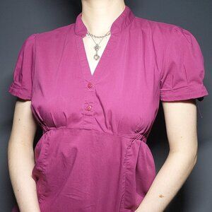 Vintage Y2K Thyme Maternity fushia pink babydoll officecore button-up top